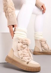 Beżowe Mocno Ocieplone Śniegowce z Futerkiem Wzdłuż Wiązania Avivina. Brązowe śniegowce damskie Renee, z jeansu, bez zapięcia. Za 129.99 zł.