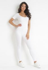 Biały Długi Kombinezon Bodycon z Prążkowanej Dzianiny Selagia. Białe sukienki damskie Born2be, na co dzień, m, bez wzorów, z dzianiny, bez kołnierzyka, bez ramiączek, maxi, bodycon. Za 79.99 zł.