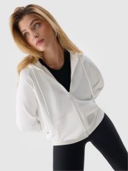4F Bluza dresowa rozpinana z kapturem damska - biała XXL. Białe bluzy damskie 4F, l, bez wzorów, z bawełny, sportowe, bez ramiączek, z kapturem. W wyprzedaży za 79.99 zł.