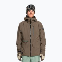 Kurtka snowboardowa męska Quiksilver Quest Stretch 20K. Brązowe kurtki męskie Quiksilver, na zimę, m, bez wzorów, z materiału, sportowe, bez kaptura. Za 1,059.00 zł.