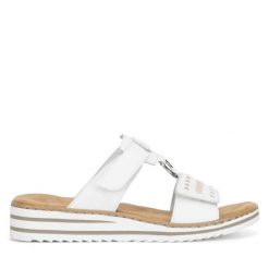Klapki Rieker. Białe klapki damskie Rieker, bez wzorów, bez obcasa, bez zapięcia. Za 239.99 zł.