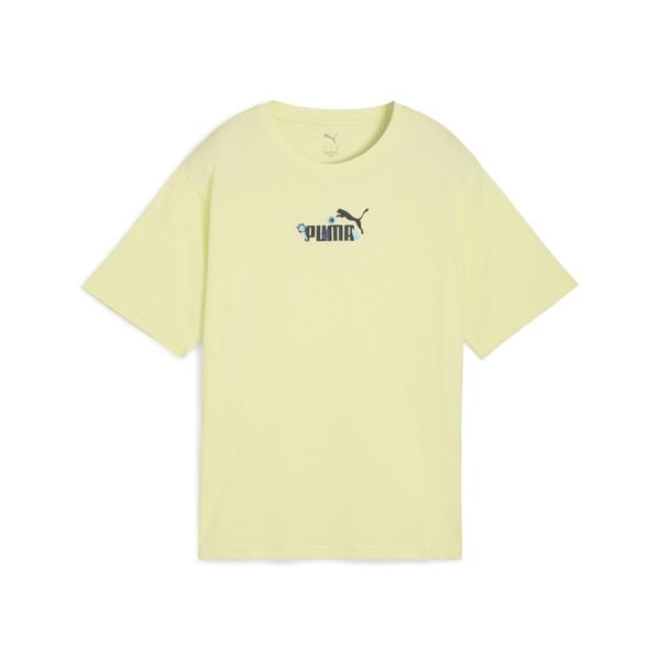 Damska koszulka o luźnym kroju Essentials Nature 2.0 PUMA. Żółte bluzki damskie Puma, bez wzorów, eleganckie, bez kołnierzyka, bez ramiączek. Za 109.00 zł.