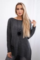 Sweter z naszyjnikiem grafitowy. Szare swetry nierozpinane damskie KESI, l, bez wzorów, z elastanu, bez kołnierzyka, plus size, bez ramiączek. Za 154.75 zł.