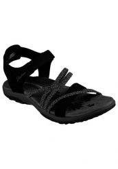 Sandały damskie, Reggae Slim - Meadow Grazer. Czarne sandały damskie Skechers, bez wzorów, z materiału, bez obcasa, bez zapięcia. Za 239.99 zł.