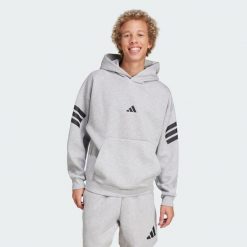 Bluza z kapturem Future Icons 3-Stripes. Szare bluzy męskie Adidas, bez wzorów, z bawełny, sportowe, bez ramiączek, z kapturem. Za 299.00 zł.