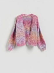 Wzorzysty kardigan - różowy. Czerwone kardigany damskie Reserved, l, bez wzorów, z dzianiny, bez kołnierzyka. Za 149.99 zł.
