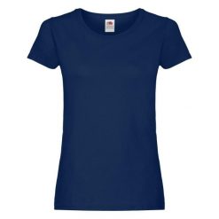 Damska Koszulka. Niebieskie bluzki damskie fruit of the loom, bez wzorów, sportowe, bez kołnierzyka, bez ramiączek. Za 28.99 zł.