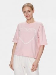 Guess T-Shirt V4RI07 K8FQ4 Różowy Boxy Fit. Czerwone t-shirty damskie Guess, xs, z aplikacjami, z bawełny, bez kołnierzyka, bez ramiączek. Za 269.99 zł.