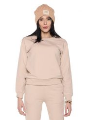 Bluza z bawełna z zamek błyskawiczny na co dzień. Brązowe bluzy damskie LEONE 1947 APPAREL, xs, bez wzorów, z bawełny, bez ramiączek, bez kaptura. Za 273.65 zł.