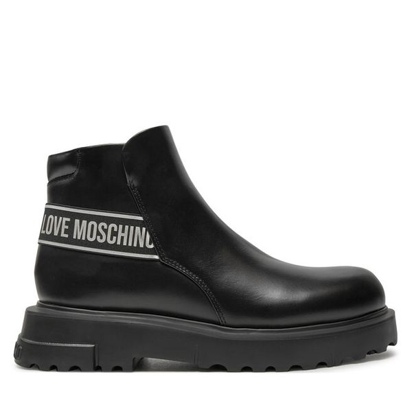 Botki LOVE MOSCHINO. Czarne botki damskie Love Moschino, bez wzorów, bez obcasa, na płaskiej podeszwie, bez zapięcia. Za 659.99 zł.