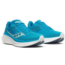 Buty do biegania damskie Saucony Ride 17. Niebieskie obuwie sportowe damskie Saucony, bez wzorów, bez zapięcia, do biegania. Za 499.99 zł.