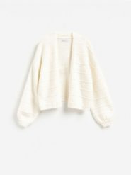 Kardigan w paski - złamana biel. Kardigany damskie Reserved, l, bez wzorów, z bawełny, bez kołnierzyka. Za 129.99 zł.
