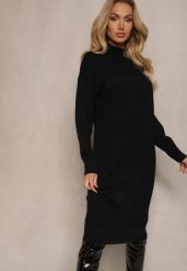 Czarna Pudełkowa Sukienka z Półgolfem Wiskozą Modalem i Prążkowanymi Elementami Ennora. Czarne sukienki damskie Renee, do pracy, l, bez wzorów, prążkowane, biznesowe, bez kołnierzyka, bez ramiączek, midi, kopertowe. Za 99.99 zł.