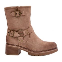 Botki Damskie Na Niskim Obcasie Z Klamrami Ciemnobeżowe Zudra beżowy. Brązowe botki damskie bez wzorów, klasyczne, bez obcasa, bez zapięcia. Za 246.96 zł.