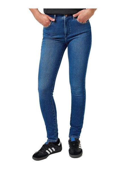 Wrangler Jeansy 112355898 Niebieski Skinny Fit. Niebieskie jeansy damskie Wrangler, bez wzorów, z bawełny. Za 169.99 zł.