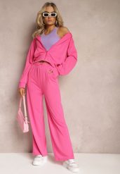 Jasnoniebieski Komplet Dresowy 2 Częściowy Luźne Spodnie i Bluza z Kapturem Fivana. Niebieskie bluzy damskie Renee, m, bez wzorów, z dresówki, sportowe, bez ramiączek, z kapturem. Za 74.99 zł.
