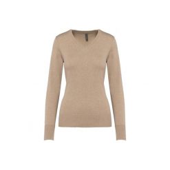 Damski sweter v-neck Kariban. Brązowe swetry nierozpinane damskie KARIBAN, na zimę, bez wzorów, bez kołnierzyka, bez ramiączek. Za 185.00 zł.