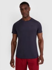 4F Koszulka treningowa szybkoschnąca męska - granatowa M. Niebieskie t-shirty męskie 4F, m, bez wzorów, z elastanu, bez kołnierzyka, bez ramiączek. Za 129.99 zł.