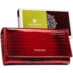Czerwony portfel damski z lakierowanej skóry naturalnej z systemem RFID Peterson PTN PH24-1-RS. Czerwone portfele damskie z lakierowanej skóry. Za 93.99 zł.