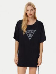 Guess T-Shirt E4GI00 K68D2 Czarny Regular Fit. Czarne t-shirty damskie Guess, xs, z aplikacjami, z wiskozy, bez kołnierzyka, bez ramiączek. Za 99.99 zł.