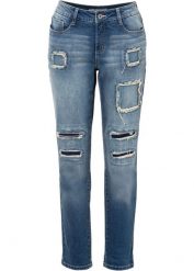 Dżinsy BOYFRIEND, mid waist. Niebieskie jeansy damskie bonprix, bez wzorów, z jeansu. Za 169.99 zł.
