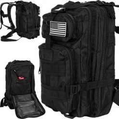 Plecak Survival Tactical 26 litrów Outdoor Military Czarny. Czarne plecaki męskie TRIZAND, z aplikacjami, z gumy, militarne. Za 59.90 zł.