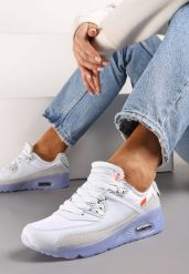 Biało-Niebieskie Buty Sportowe Nymerris. Białe obuwie sportowe damskie Born2be, z aplikacjami, bez zapięcia. Za 99.99 zł.