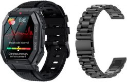 Nowy Smartwatch GlacierX Trail Black + Bransoleta stalowa GX-TC55 BS. Czarne zegarki smartwatch GlacierX, bez wzorów. Za 225.42 zł.