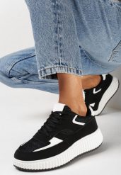Czarne Sneakersy na Grubej Podeszwie Ozdobione Brokatem Evllina. Czarne obuwie sportowe damskie Born2be, bez wzorów, bez zapięcia. Za 99.99 zł.
