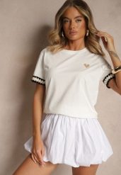 Biały Bawełniany T-shirt z Sercem Firile. Białe t-shirty damskie Renee, l, bez wzorów, z bawełny, klasyczne, bez kołnierzyka, bez ramiączek. Za 49.99 zł.