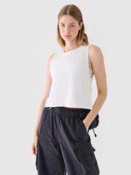 4F Crop top regular gładki damski - biały XL. Białe topy damskie 4F, xl, bez wzorów, z bawełny, sportowe, bez kołnierzyka, bez ramiączek. W wyprzedaży za 29.99 zł.