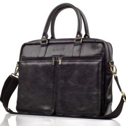 Torba skórzana na ramię na laptopa 17" SOLIER czarna. Czarne torby na laptopa damskie Solier, bez wzorów, ze skóry. Za 659.99 zł.