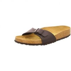 Klapki damskie Birkenstock 040793. Brązowe klapki damskie Birkenstock, bez wzorów, z materiału, sportowe, bez obcasa, bez zapięcia. Za 338.36 zł.