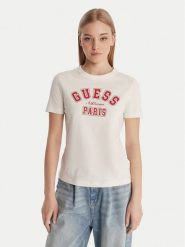 Guess T-Shirt V6RI15 J1314 Biały Regular Fit. Białe t-shirty damskie Guess, xxs, z aplikacjami, z bawełny, bez kołnierzyka, bez ramiączek. Za 179.99 zł.