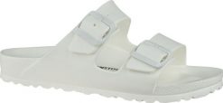 Birkenstock Klapki Arizona Eva białe r. 40 (129443). Białe klapki damskie Birkenstock, bez wzorów, bez obcasa, bez zapięcia. Za 207.39 zł.