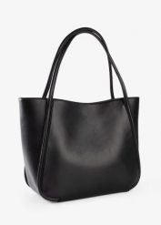 Torba typu shopper z okrągłą lamówką i dużą kieszenią w środku. Czarne shopperki damskie bonprix, bez wzorów, ze skóry, duże, bez dodatków. Za 124.99 zł.