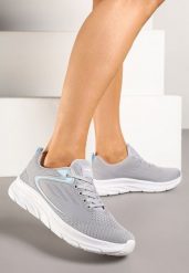 Szaro-Niebieskie Buty Sportowe Sneakersy z Siateczki Uloniria. Szare obuwie sportowe damskie Born2be, z aplikacjami, z jeansu, bez zapięcia. Za 89.99 zł.