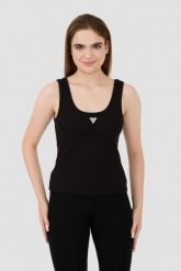 GUESS Czarny damski top Ribbed Knit Tank, Rozmiar M. Czarne topy damskie Guess, m, z aplikacjami, bez kołnierzyka, bez ramiączek. W wyprzedaży za 146.99 zł.