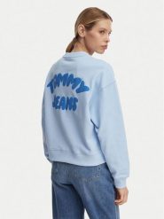 Tommy Jeans Bluza Bubble Logo DW0DW22366 Niebieski jasny Boxy Fit. Niebieskie bluzy damskie Tommy Jeans, m, bez wzorów, z bawełny, bez ramiączek, bez kaptura. Za 409.99 zł.