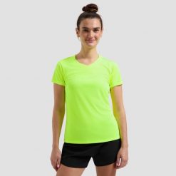 Damska koszulka z krótkim rękawem Rogelli Promo. Żółte koszulki sportowe damskie Rogelli, m, bez wzorów, bez ramiączek, do biegania. W wyprzedaży za 40.00 zł.