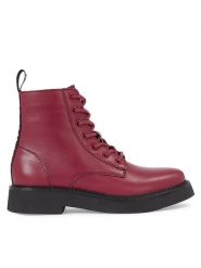 Tommy Jeans Botki Tjw Lace Up Flat EN0EN02310 Bordowy. Czerwone botki damskie Tommy Jeans, bez wzorów, z jeansu, bez obcasa, na płaskiej podeszwie, bez zapięcia. Za 749.99 zł.