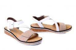 RIEKER V3660-60 beige combination, sandały damskie. Brązowe sandały damskie Rieker, bez wzorów, bez obcasa, bez zapięcia. Za 239.92 zł.