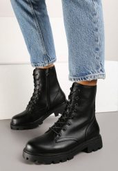 Czarne Płaskie Sznurowane Botki w Stylu Workerów Linnaelia. Czarne botki damskie Born2be, bez wzorów, z jeansu, eleganckie, bez obcasa, na obcasie, bez zapięcia. Za 159.99 zł.