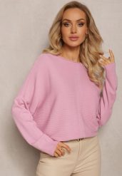 Różowy Oversizowy Sweter o Przedłużonym Fasonie z Rękawami Typu Nietoperz Porunxa. Czerwone swetry nierozpinane damskie Renee, na jesień, l, bez wzorów, casualowe, bez kołnierzyka, bez ramiączek. Za 69.99 zł.