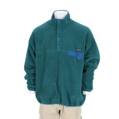 Patagonia sweter męski Synchilla Snap-T zielony. Zielone swetry męskie Patagonia, l, bez wzorów, z jeansu, bez kołnierzyka, bez ramiączek. Za 255.56 zł.