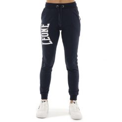 Spodnie dresowe z bawełna z kieszenie na co dzień. Niebieskie spodnie dresowe damskie LEONE 1947 APPAREL, bez wzorów, z bawełny, sportowe. Za 151.56 zł.