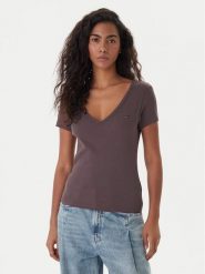 Tommy Jeans T-Shirt Essential DW0DW17385 Brązowy Slim Fit. Brązowe t-shirty damskie Tommy Jeans, xxs, bez wzorów, z bawełny, bez kołnierzyka, bez ramiączek. Za 149.99 zł.