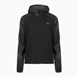 Kurtka do biegania damska PUMA Run AOP Favorite Woven. Czarne kurtki sportowe damskie Puma, m, bez wzorów, z materiału, bez ramiączek, bez kaptura, do biegania. Za 179.99 zł.