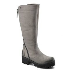 Szare Kozaki Simen Damskie Stylowe Buty Zimowe. Szare kozaki damskie Simen, na zimę, bez wzorów, bez obcasa, bez zapięcia. Za 419.00 zł.