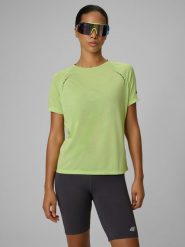 4F Koszulka do biegania szybkoschnąca damska - żółta L. Żółte bluzki damskie 4F, l, bez wzorów, z dzianiny, bez kołnierzyka, bez ramiączek. Za 129.99 zł.